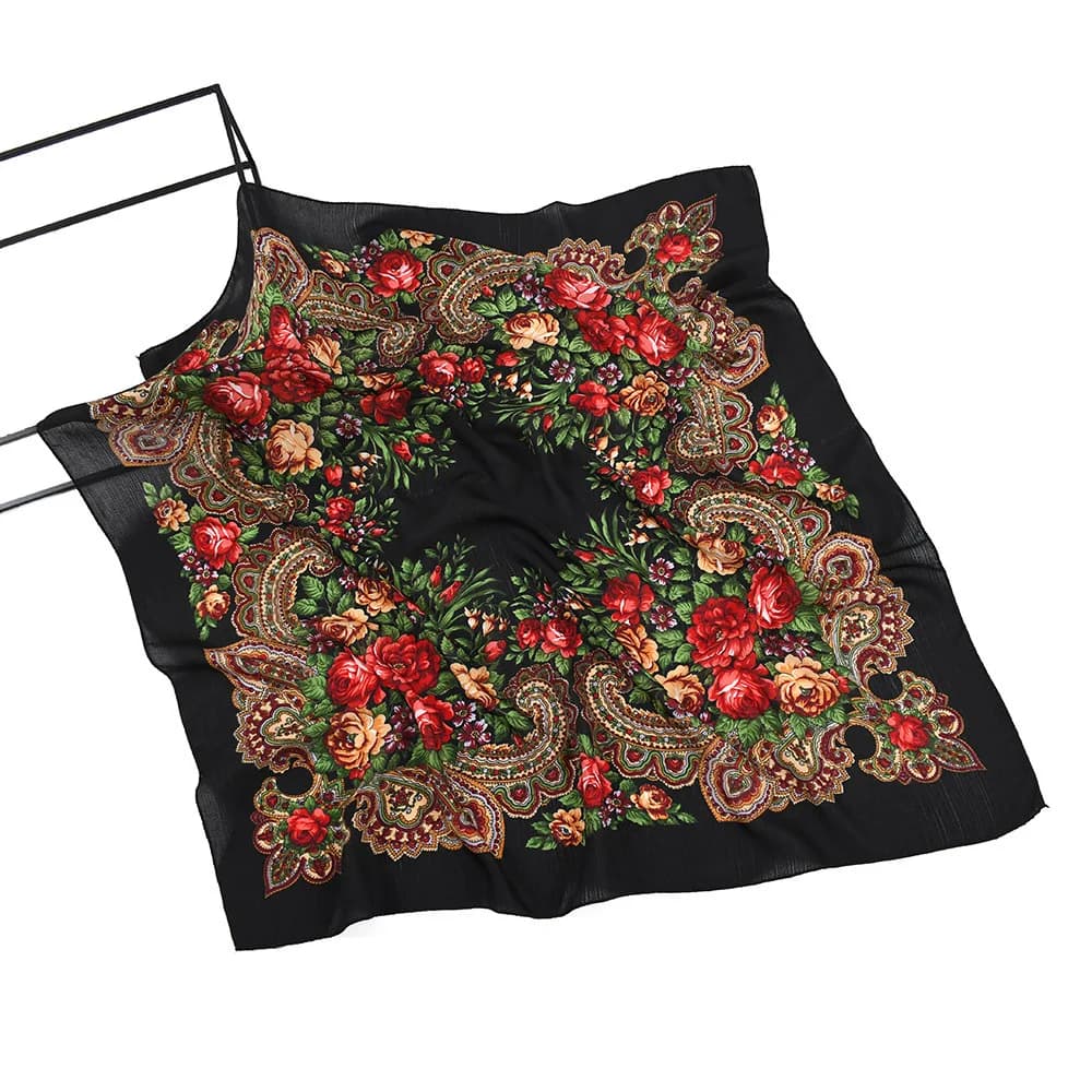Sciarpa russa ucraina fazzoletto donna fasce per la testa quadrato 80x80CM motivo floreale etnico fiore collo testa sciarpa Hijab cappuccio sciarpa