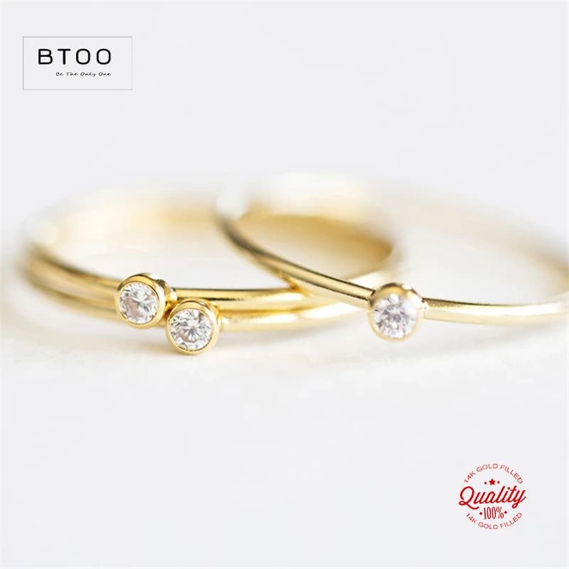 14K Gold Filled 2mm White AAA Zircon Stacking Ring Boho Gold Jewelry Minimalist Knuckle Ring Anillos Mujer Gold Rings for Women
