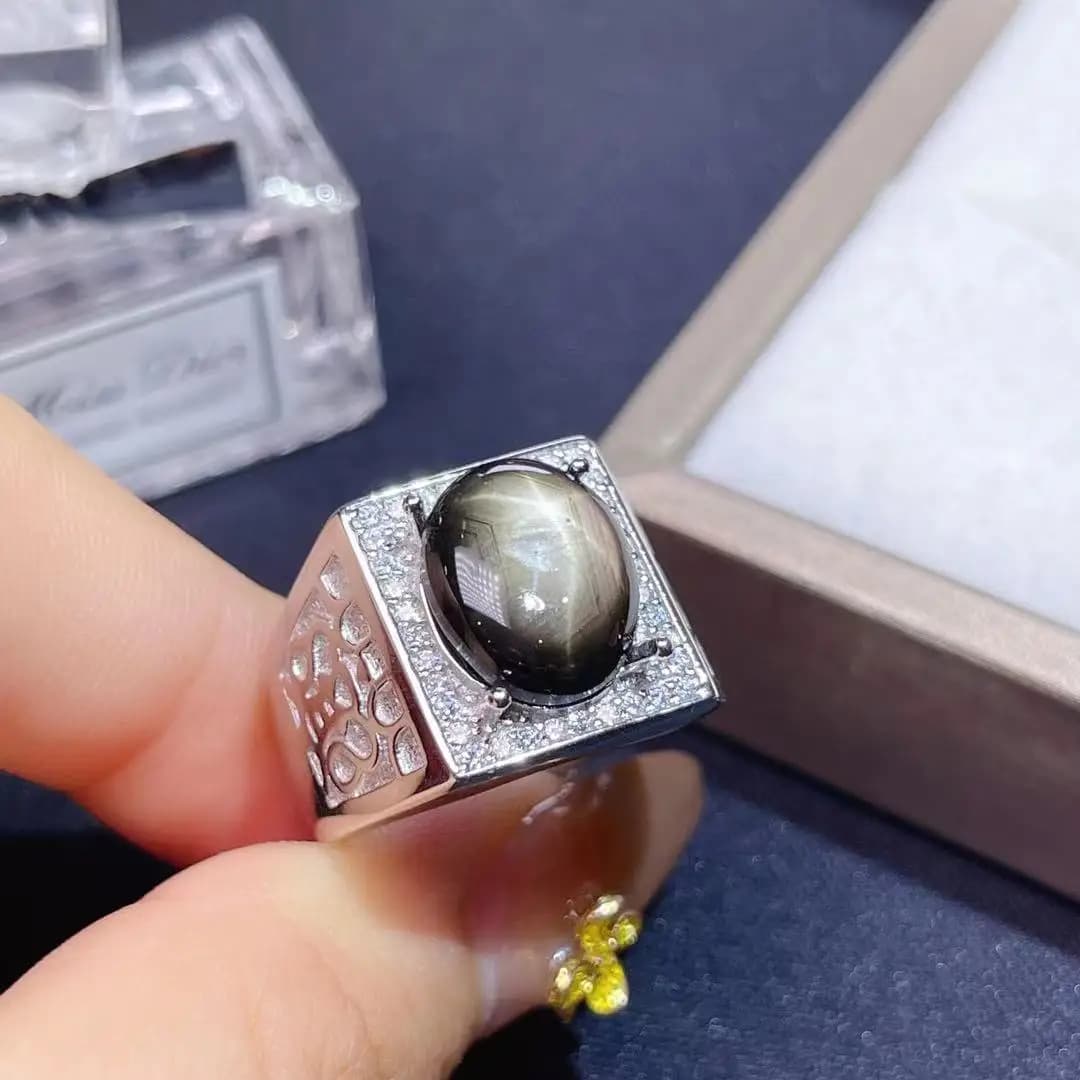 Anello maschile di grandi dimensioni anello con gemma di zaffiro stella nera per uomo regalo di compleanno da uomo in argento sterling 925 souvenir love man gift
