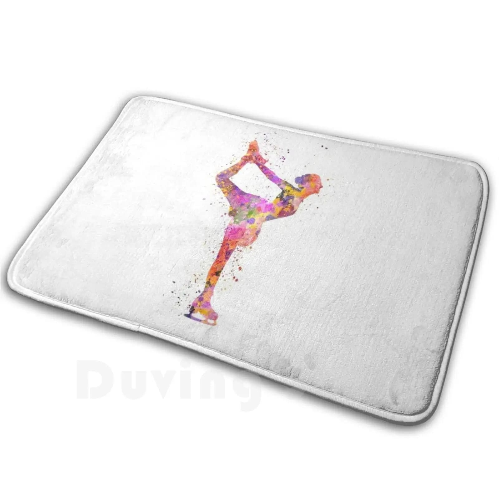 Pattinaggio di figura 2 in acquerello con schizzi Tappeto cuscino morbido antiscivolo acquerello colorato splatter figura