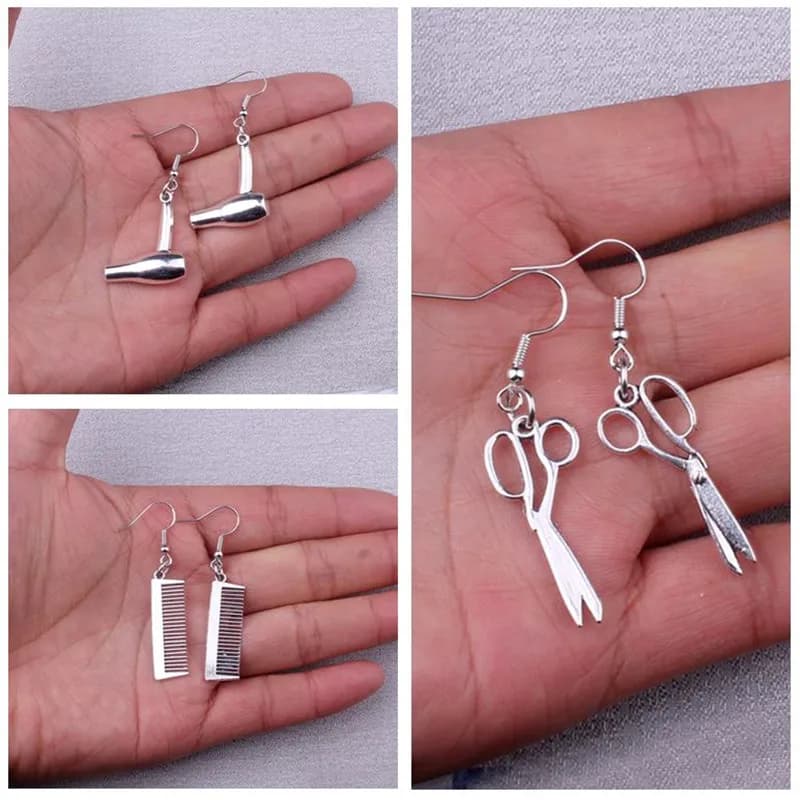 Argento antico nuovo asciugacapelli forbici pettine forma orecchini parrucchieri orecchino per le donne accessori gioielli regali di226