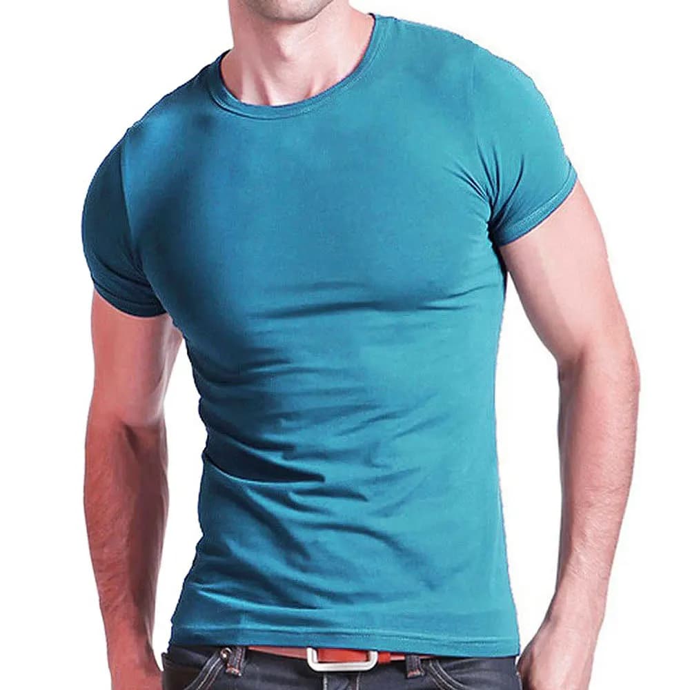 T-shirt da uomo 2026 elasticizzata con scollo a V, tinta unita, a maniche corte, slim fit, nuova collezione