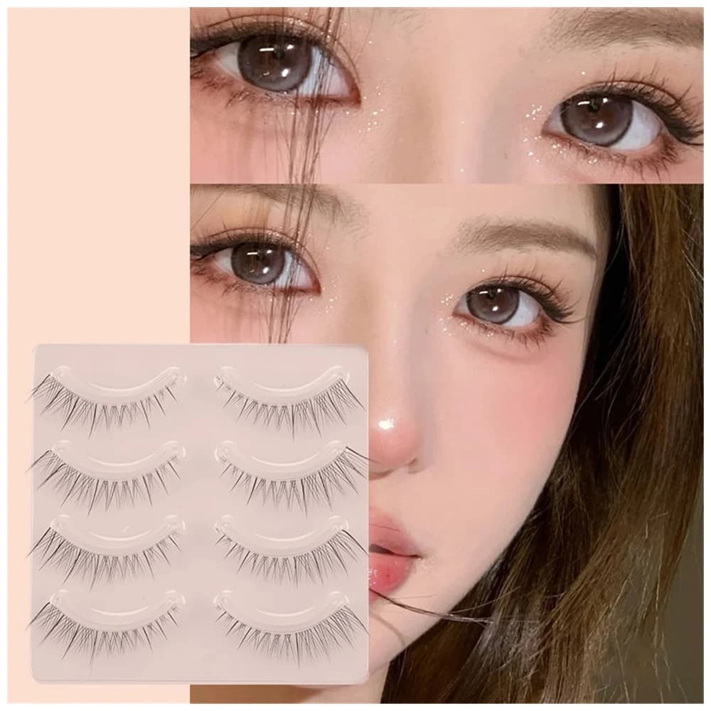 4 paia di ciglia finte naturali fascia sottile fatta a mano ciglia corte più leggere cosplay moda coreana strumenti per il trucco di estensione sottile