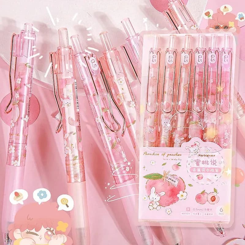 6 pz/set penna Gel piccola pesca fresca 0.5mm stampa penne Gel penna scrittura per la scuola forniture per ufficio studente Kawaii stazionario