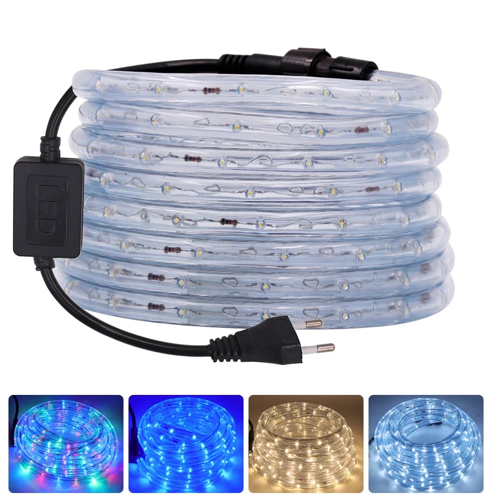EU 220V LED Rope Tube String Fairy Lights 360 gradi Ligthing impermeabile lampada da giardino per esterni striscia Led arcobaleno