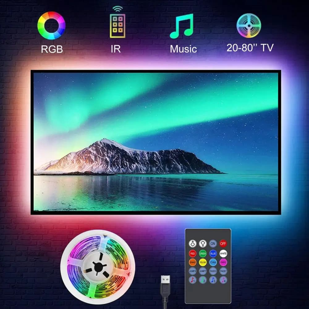 TV Backlight Music synchronization RGB LED Strip powered via USB for TV from 15 to 80 inch, mirror, PC