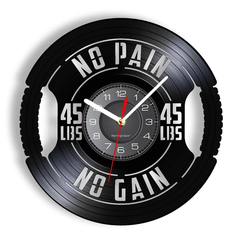 Fitness Gym Sign Weight Plate 45lbs Vinyl LP Record Wall Clock Weight Lifting Room Decor Artwork Clock Fitness Gift