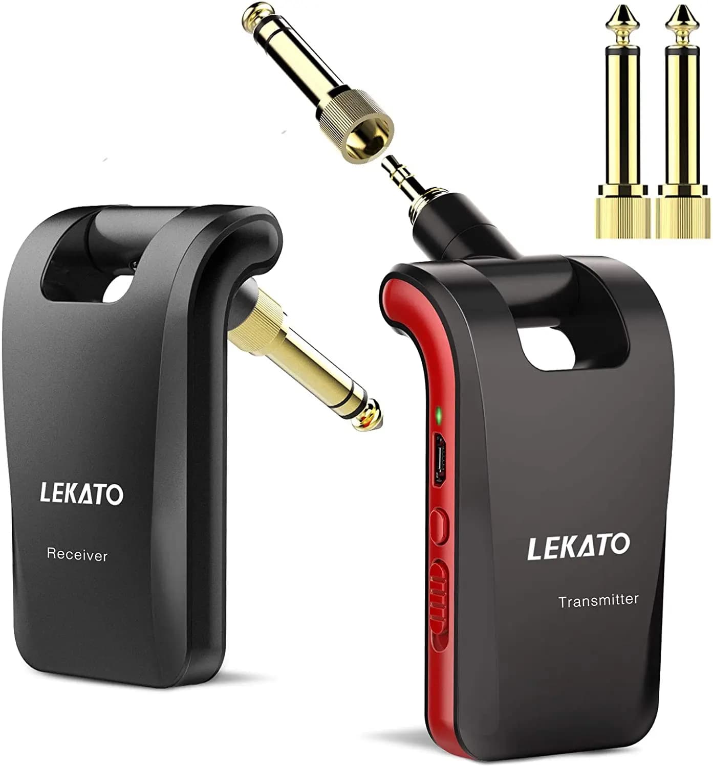 LEKATO WS-60 Sistema per chitarra wireless Trasmettitore per chitarra wireless da 2,4 GHz Ricevitore Stereo 2 in 1 Spine 6 canali Chitarra wireless
