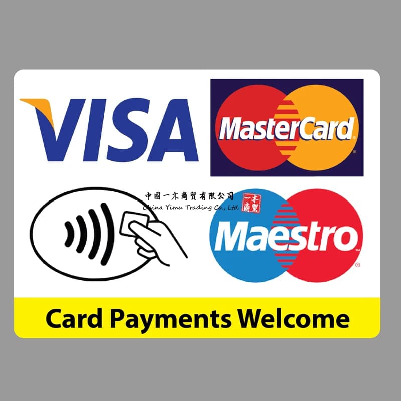 Contactless Card Payments Sticker Credit Card Taxi Shop Visa Mastercard Maestro