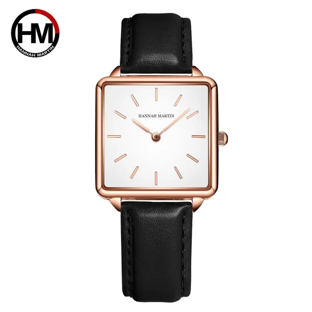 Genuino Della Cinghia di Cuoio Del Quarzo Del Giappone Movimento HM-108 Donne di Disegno Semplice Top di Lusso di Marca Orologio Da Polso Delle Signore della Manopola del Quadrato Orologi