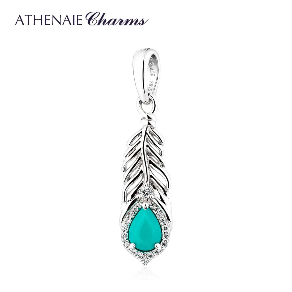 ATHENAIE 925 Sterling Silver Clear CZ Turchese Piume di pavone Ciondola Ciondoli per pendenti Bracciale e collana