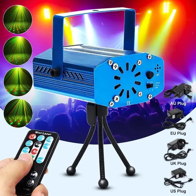 Rosso verde Mini Stage Light suono attivato Stage Light Effect Laser Light telecomando proiettore lampada da festa per DJ Disco