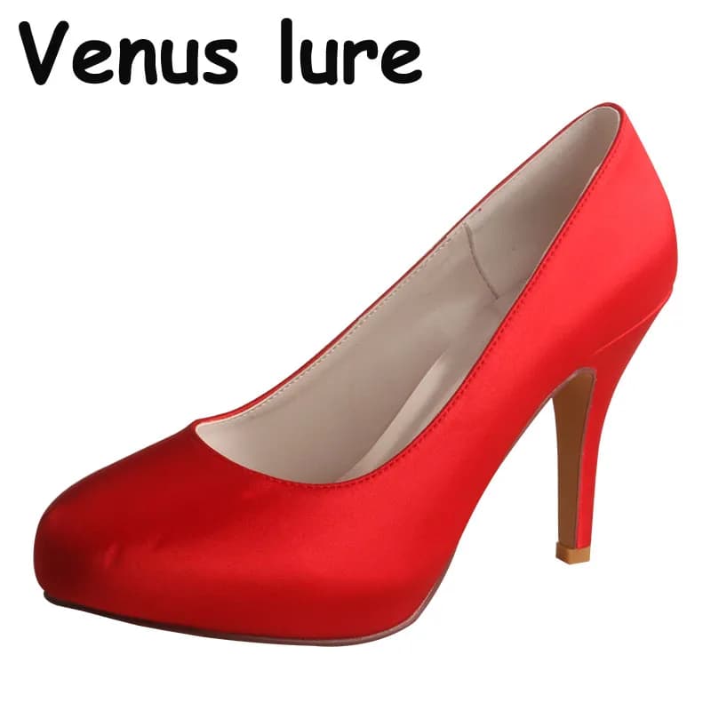 Scarpe da sposa rosse personalizzate con tacco alto Wedopus scarpe da sposa con punta chiusa con piattaforma rossa