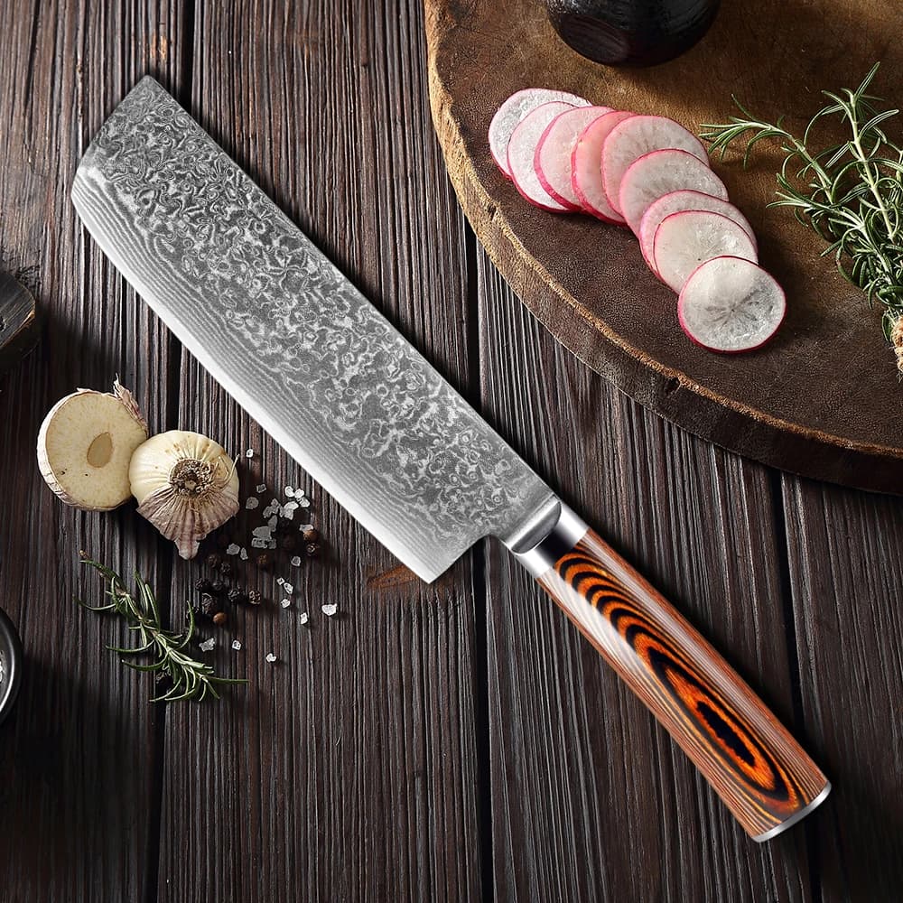 XITUO Nakiri coltello 7 pollici lama in acciaio di damasco affilato come un rasoio manico in legno antiscivolo cucina coltelli da cuoco affettatrice di carne coltello vegetale