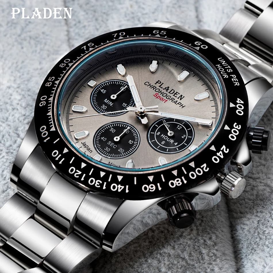 PLADEN New Fashion Watch For Men Business Chronograph Stainless Steel Quartz Watches Luminous Dive Montre Homme 2022