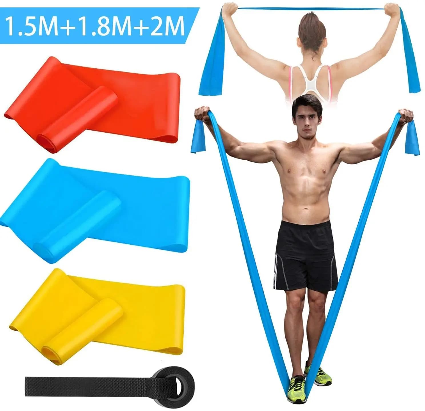 Elastic Waxes for Fitness 3 Pieces Resistance Elastic Tapes for Fitness Yoga Pilates Crossfit Stretching Muscle Training Equipment