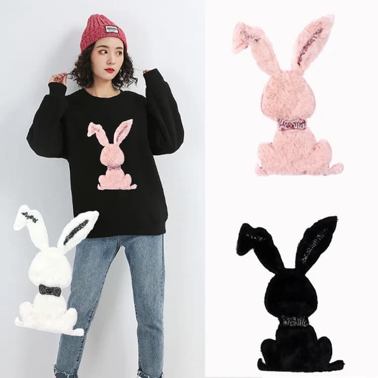 19 centimetri * 29 centimetri di Modo di Grandi Dimensioni Zona Del Ricamo di Patch Paillettes Peluche Patch di Accessori di Abbigliamento Coniglio