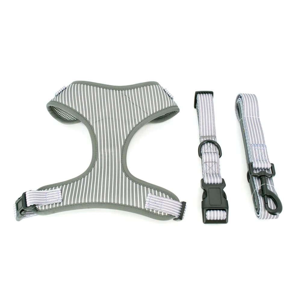 Collarlogo Collare per cani da compagnia regolabile Durevole Morbido Carino Creativo Design a strisce grigie Guinzaglio in neoprene Dispenser per sacchetti per cacca