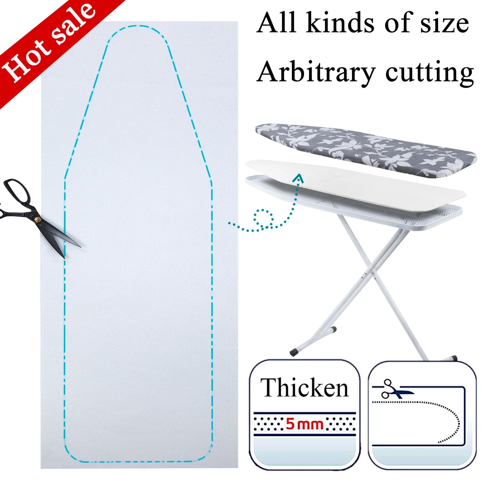 FELT PAD SCHEDA DA FERRO FELT, universal replacement ironing board cushioning in felt background felt cotton breathable, easy to cut