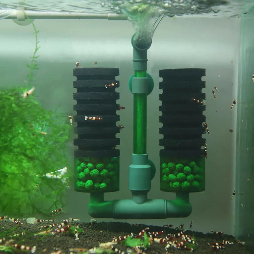 Filtro dell'acqua a doppia testa Acquario Spugna per acquario Filtro dell'acqua Pompa dell'aria Filtro per la pulizia dell'acquario Accessorio per acquario PT0738