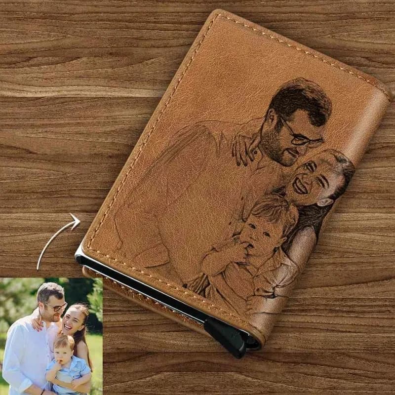 Titolare della carta in pelle personalizzato portafoglio RFID immagine personalizzata incisione porta biglietti da visita moda uomo marrone personalizzato