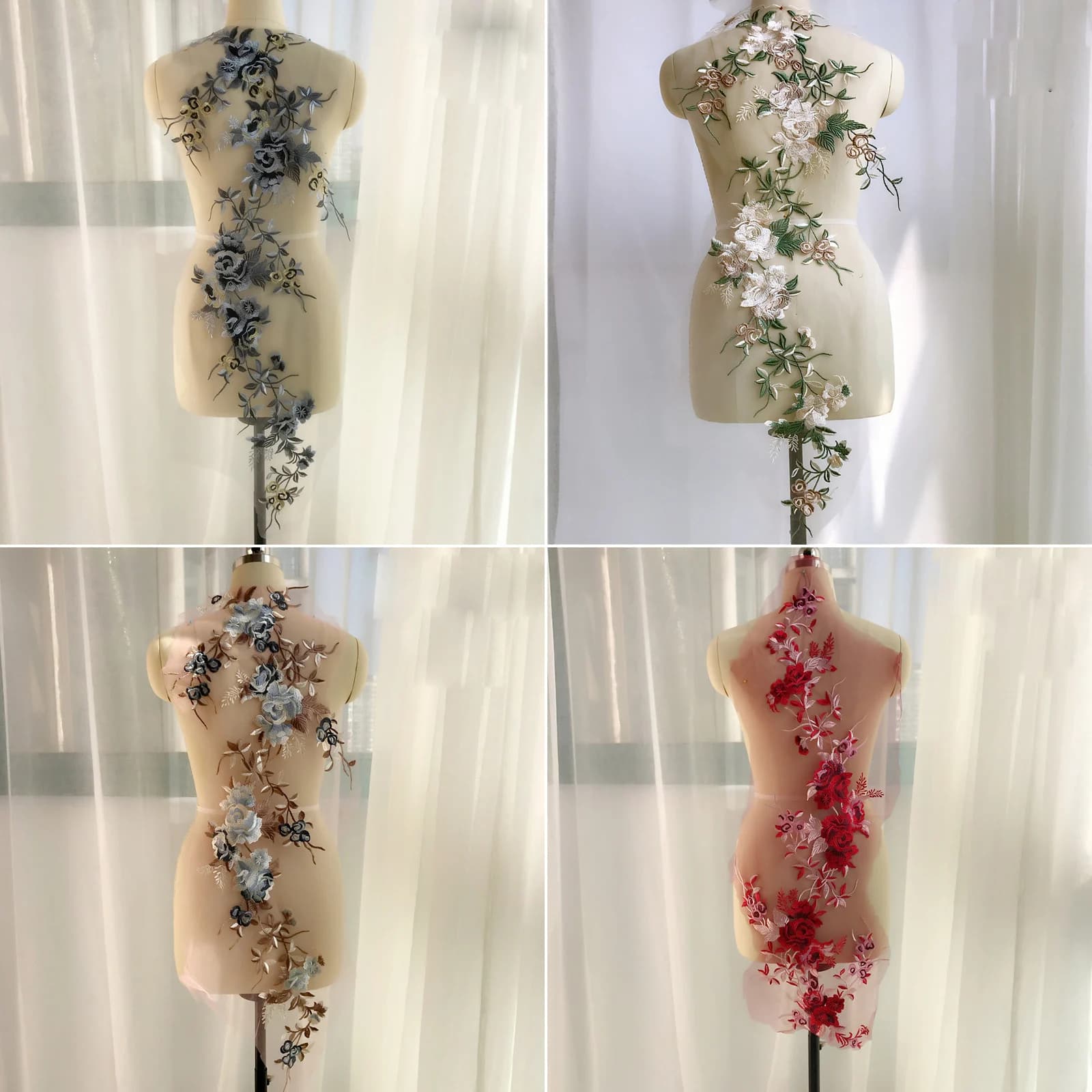Toppe in pizzo con applicazioni 3D, fiori in pizzo con ricamo in pizzo per abiti da sera, decorazioni per abiti, pizzo da sposa