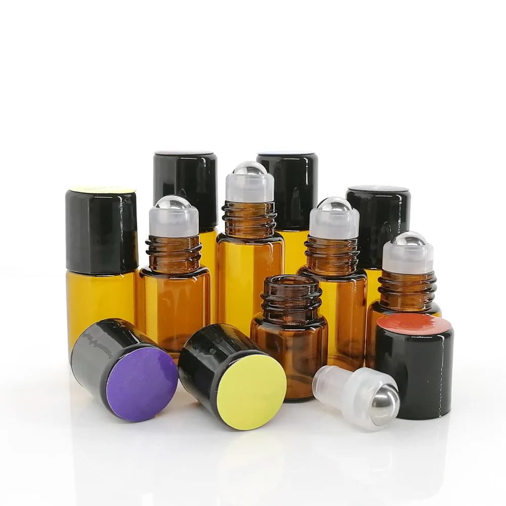 24pcs 1ml 2ml 3ml di Vetro Ambrato Roll On Bottiglie di Oli Essenziali doTERRA Vuoto In Acciaio Inox rullo di Bottiglia Lip Gloss