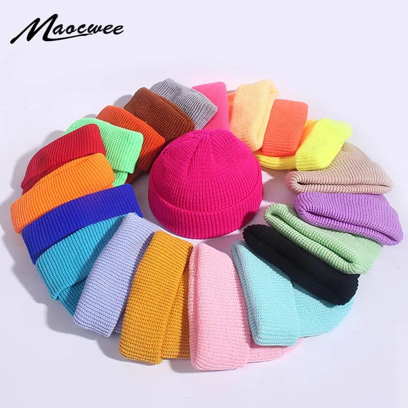 Unisex Winter Child Ribbed Knitted Cuffed Short Melon Cap Solid Color Skullcap Baggy Retro Ski Fisherman Docker Beanie Hat