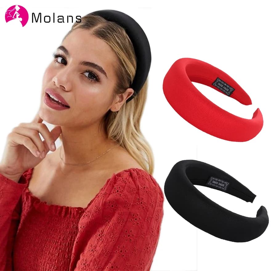 Molans Fascia per capelli imbottita in seta con castone femminile per donna Cerchietto per capelli solido e spesso Fascia per capelli in misto cotone