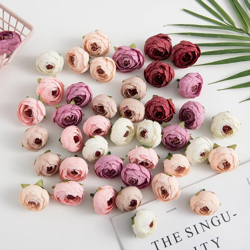 50/100 pezzi fiori artificiali tè di seta rose germoglio regali fai da te scatola di caramelle decorazioni natalizie per la casa giardino accessori da sposa
