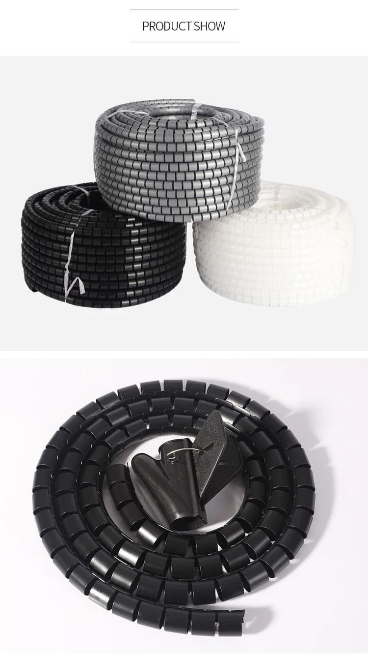 Manicotto del gestore dei cavi da 10 m Tubo di avvolgimento della bobina del tubo coperto in filo PE da 8-28 mm bianco/nero/grigio
