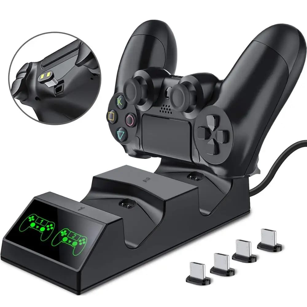 PS4 Controller Charger Dock Station di ricarica con 4 Micro USB Charging Dongles Dual Charging Dock per Playstation 4 PS4 Slim Pro