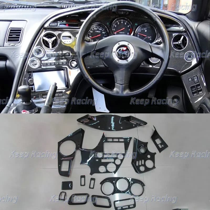 Carbon Fiber Interior Trim Set RHD Stick On Type For Toyota 93-98 Supra JZA80 MK4 Manual Car Only Glossy Finish Inner Sticker