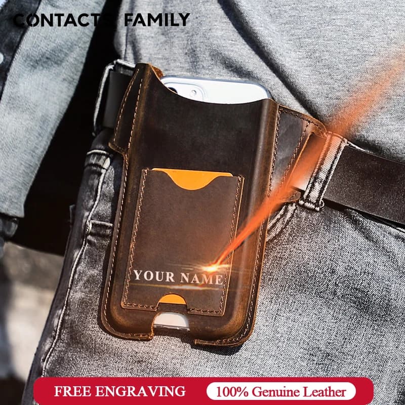 CONTACT'S FAMILY nabuk Leather men cellulare Loop Holster Case Belt Hook marsupio per iPhone 16 Pro MAX 4.7 "/6.1"/6.7 "Pouch