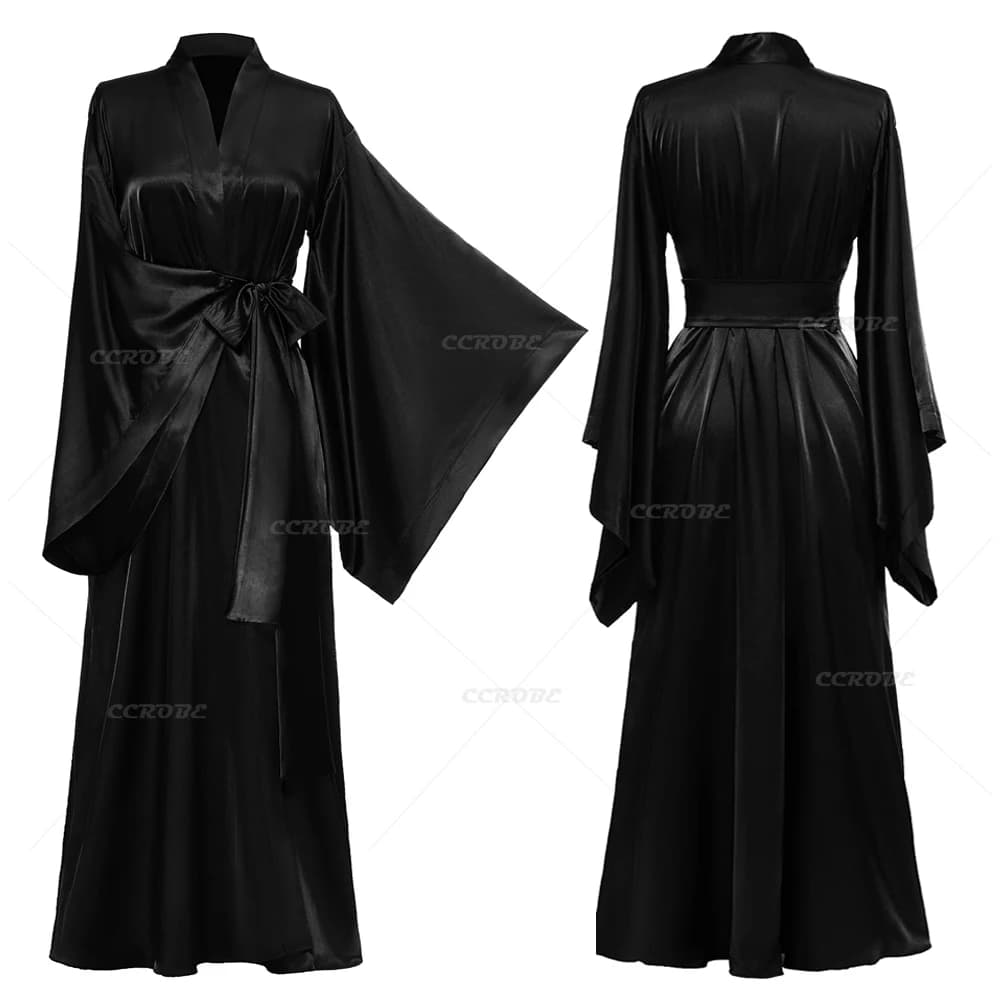 Accappatoio di seta per donna Kimono lungo abiti Boudoir abito da sposa abito da sposa scollo a v pigiama camicia da notte