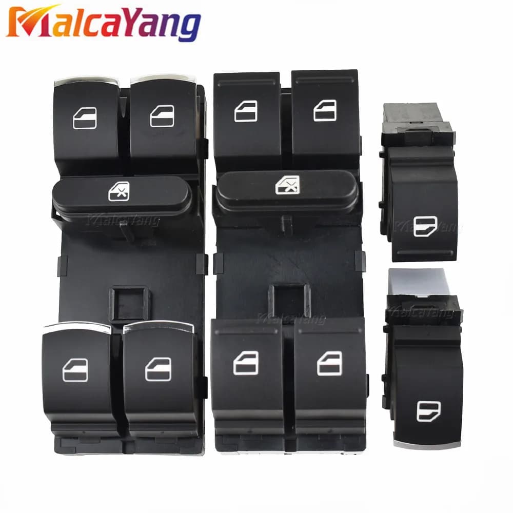 ALTA QUALITÀ 5° 959857 5K 4959857 / 5ND 959855 Interruttore finestrino principale cromato per Golf MK5 MK6 Tiguan Touran Jetta Passat Luce rossa