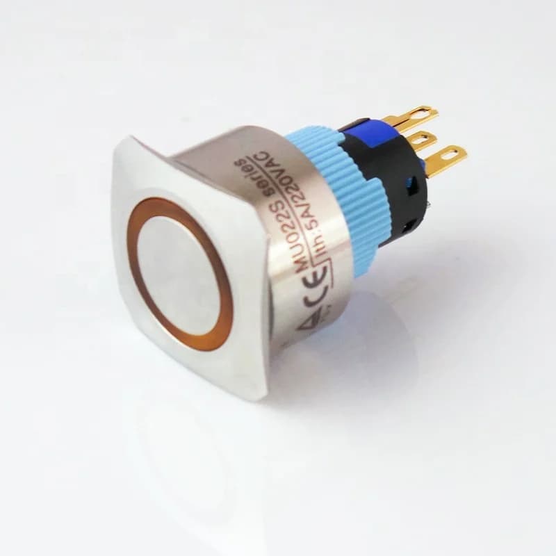 22mm 1NO 1NC Acciaio Momentaneo/Anello luminoso planare a scatto/Convesso o punto illuminato LED Rettangolare Interruttore a pulsante 5/pk