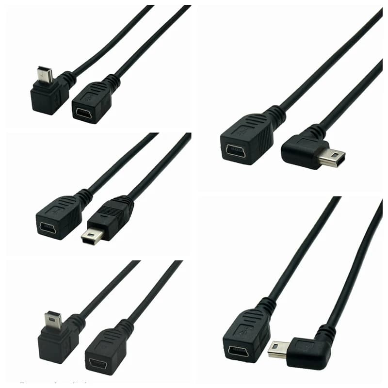 Mini USB 5 core cavo 5pin maschio spina a femmina Jack estensione dati adattatore cavo cavo angolo retto 90 gradi cavo 25cm