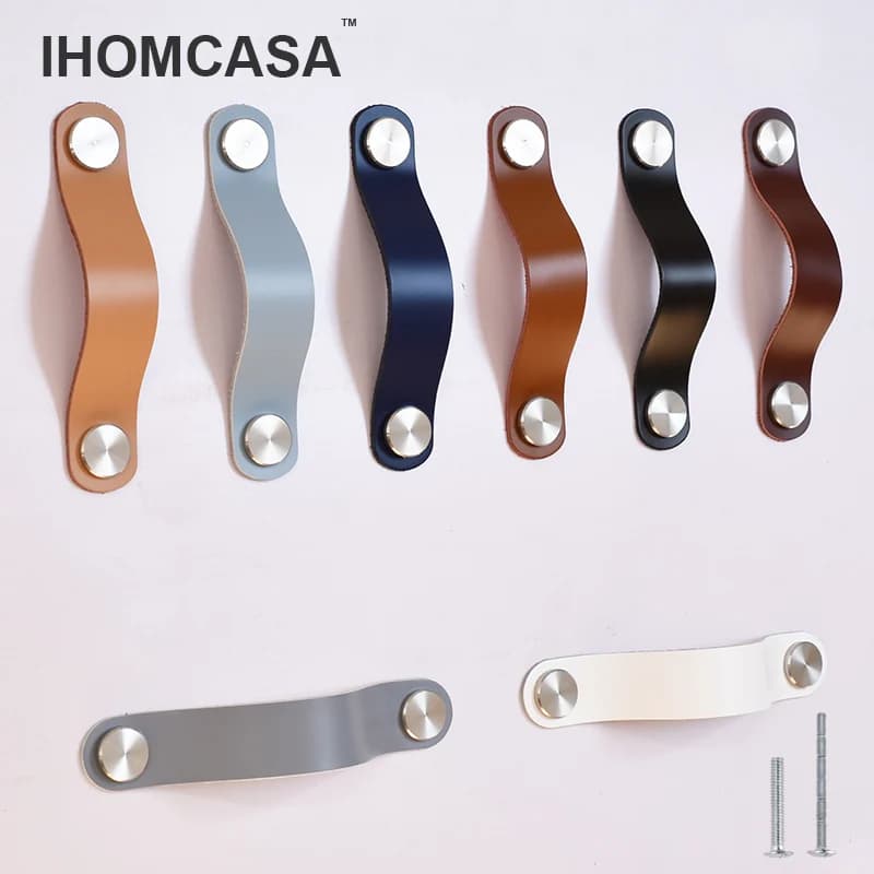 IHOMCASA Maniglie per mobili da cucina Maniglie per cassetti in pelle per armadio Maniglia per porta per scarpiera in ottone Acciaio inossidabile argento