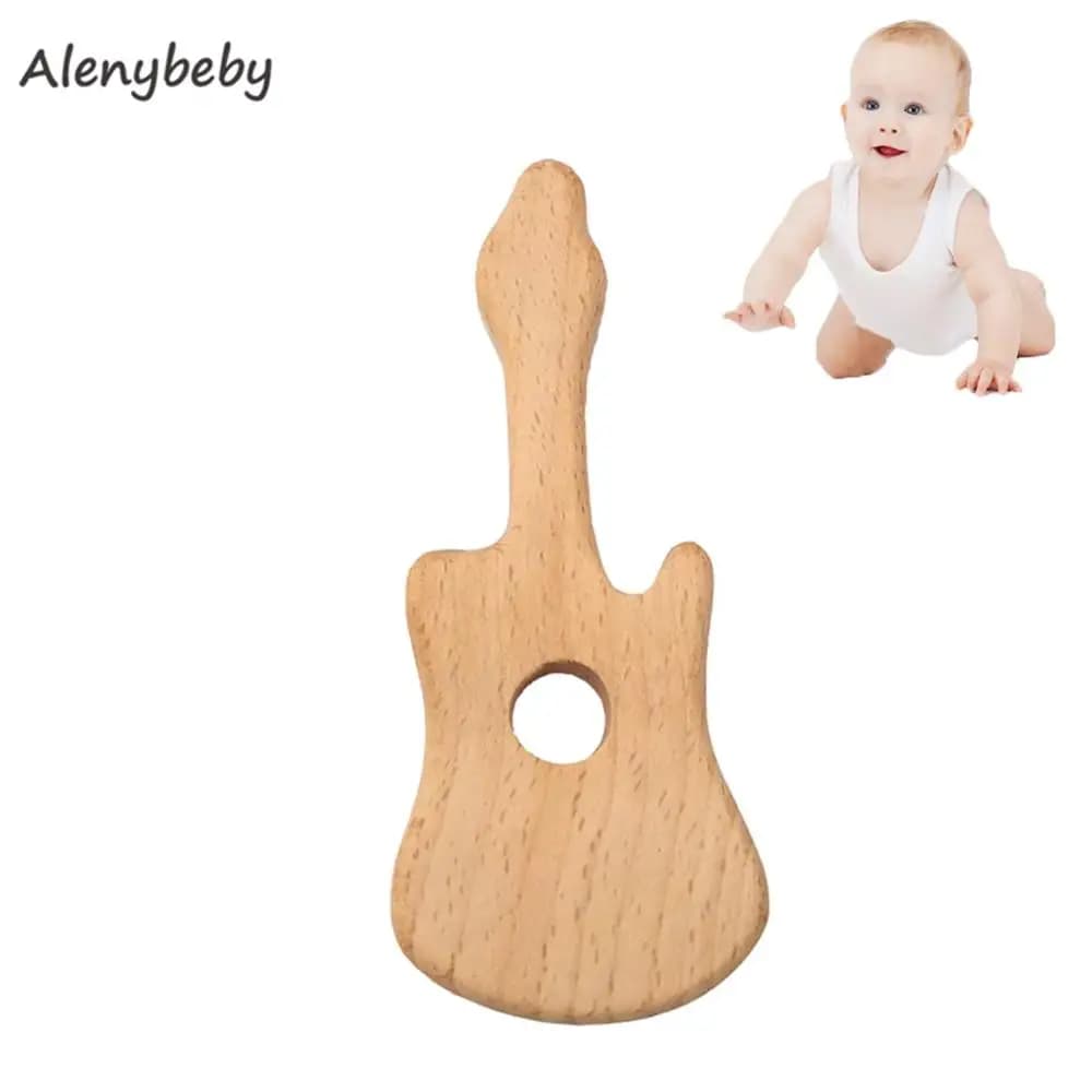 Massaggiagengive in legno Ciondolo per chitarra in legno per catena ciuccio Prodotti per bambini Animali in legno bianco Roditore Massaggiagengive per bambini Regali per infermiere di nascita