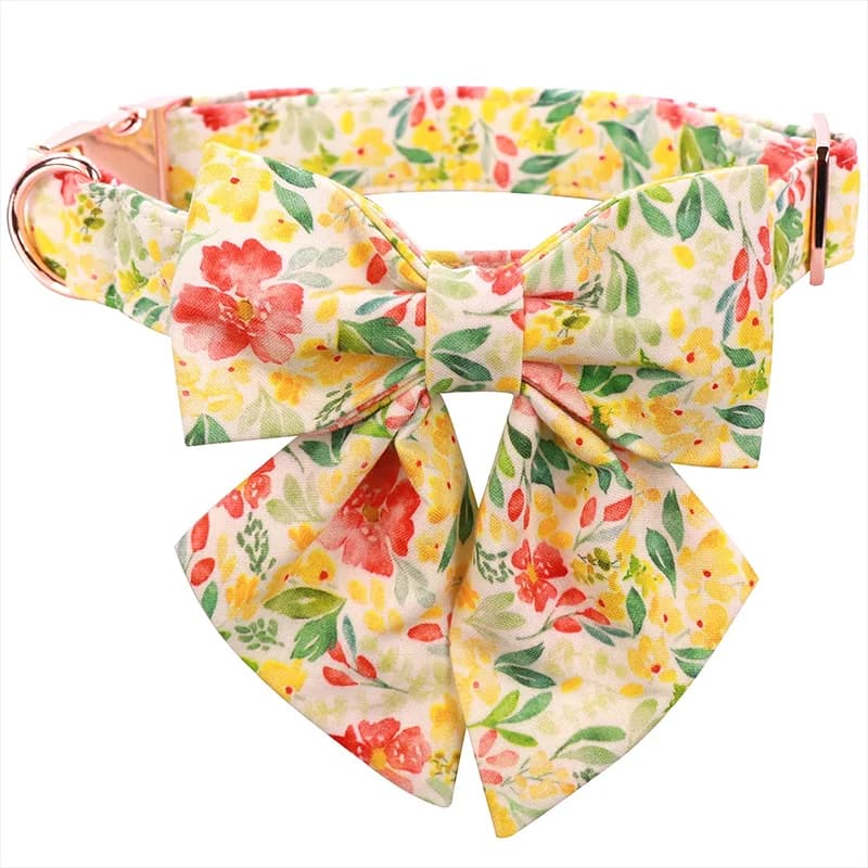 Zampe stile unico primavera Flory collare per cani giallo collare per cuccioli con papillon collare per cani regolabile regalo per animali domestici per piccoli e grandi dimensioni
