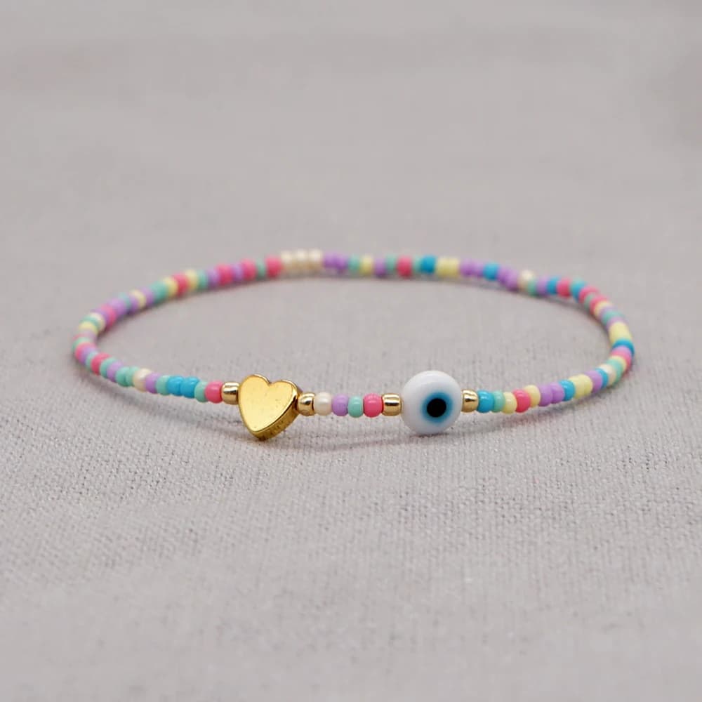 1pc braccialetto con ciondoli gioielli di moda cuore dorato bianco smaltato malocchio braccialetti di coppia con perline di semi colorati per le donne amanti