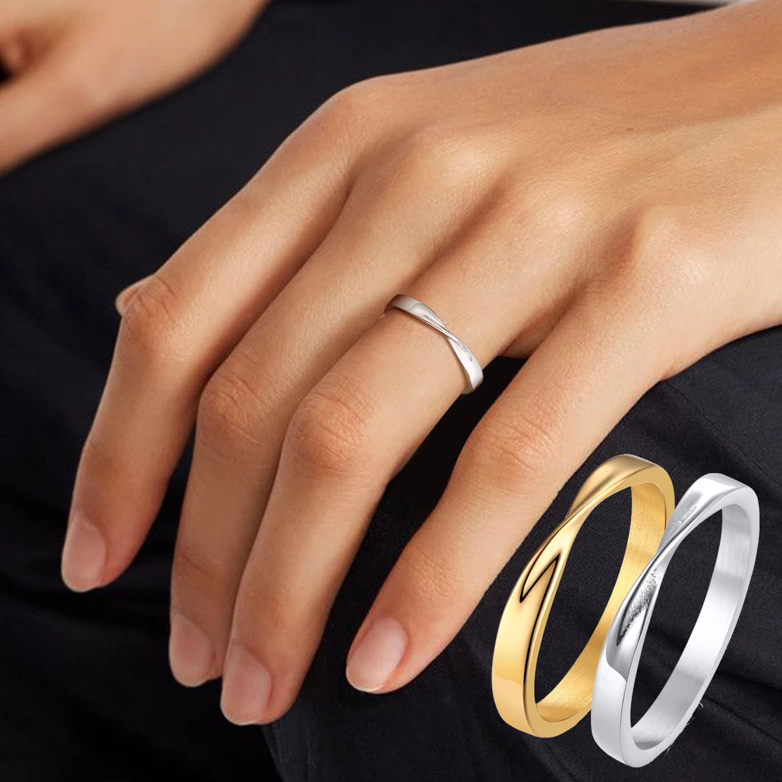 Anello nuziale Mobius per donna, delicato nodo infinito in acciaio inossidabile, anello di fidanzamento con promessa infinita