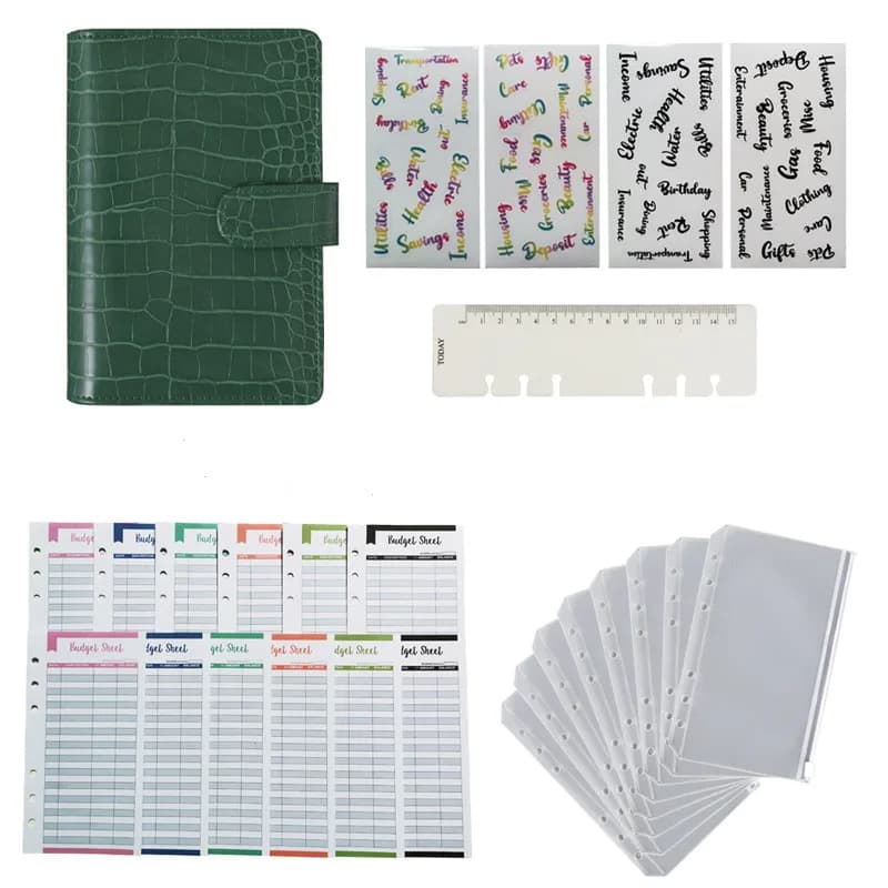 Raccoglitore per Notebook in pelle PU coccodrillo A6 Organizer per pianificatore economico 6 tasche per raccoglitore ad anelli e fogli per Budget di 12 pezzi