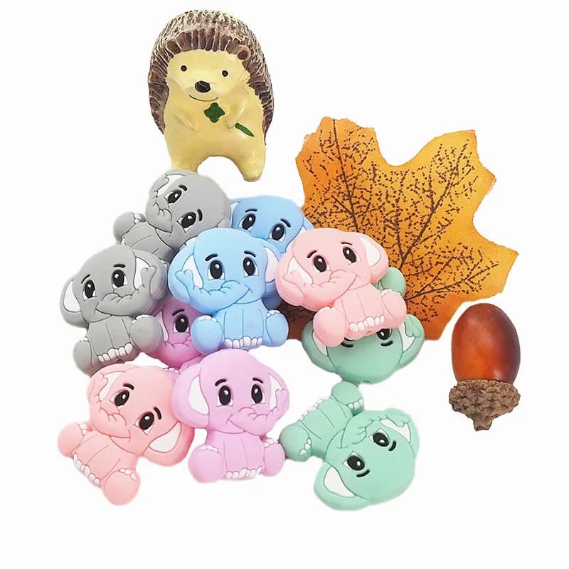 Chenkai 10 pezzi di perline focali in Silicone elefante per ciondoli in Silicone con penna perline per portachiavi con penna che creano personaggi in Silicone fai da te