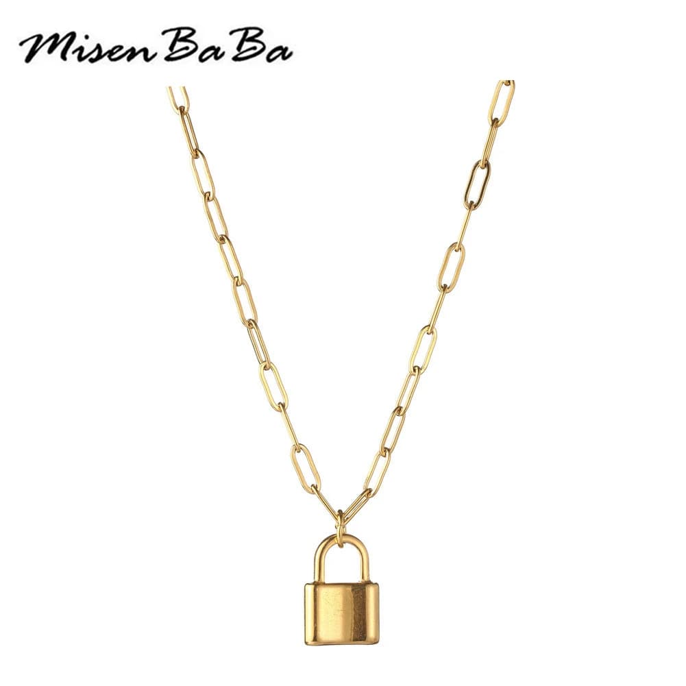 MisenBaBa Collane con ciondolo lucchetto in acciaio inossidabile vintage per donna gioielli con collana girocollo con lucchetto a forma di Y hip hop