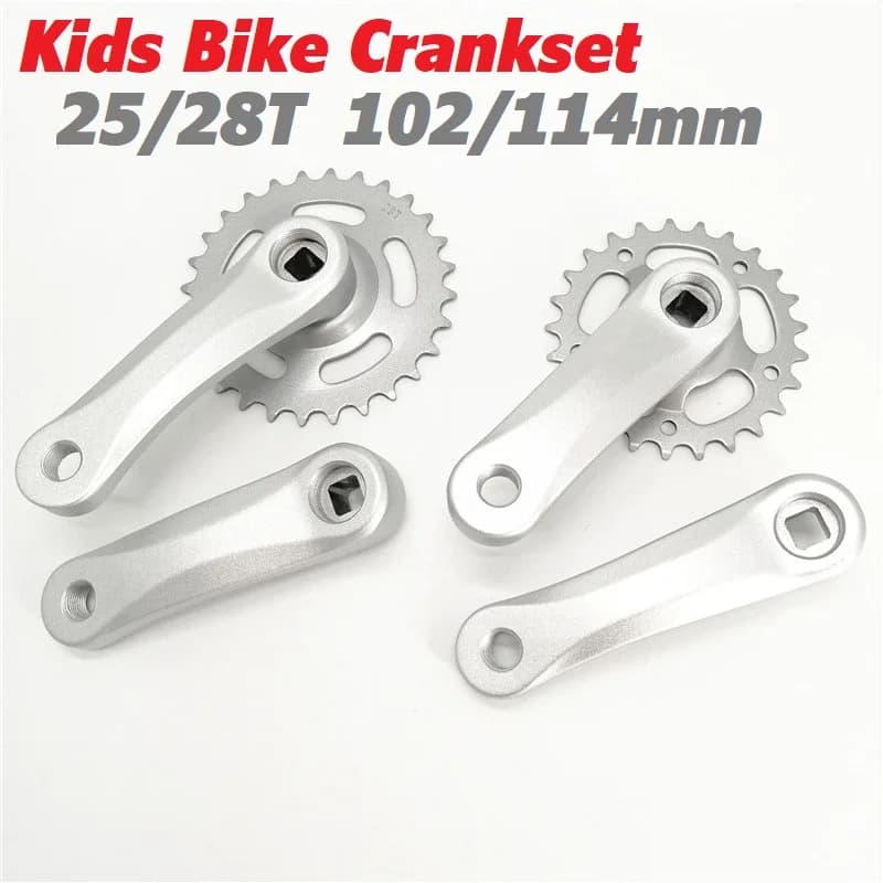 Guarnitura per bicicletta per bambini ruota a catena in argento 25T 28T manovella 102mm 114mm manovella in lega di alluminio Single Speed Kids Bike Part