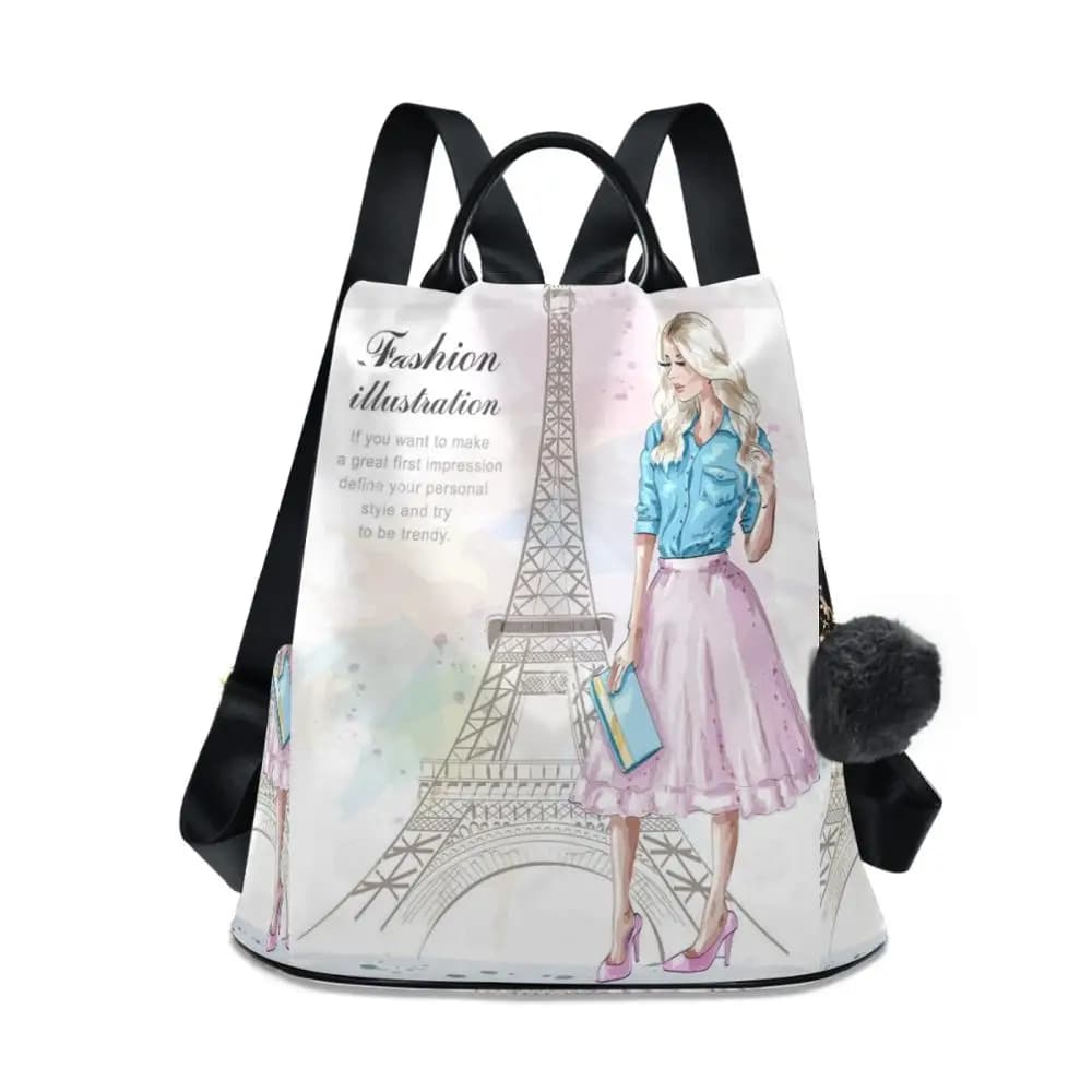 Zaino da donna casual impermeabile Borsa da zaino antifurto Mochila Borsa a tracolla da scuola stampata Torre Eiffel per ragazze adolescenti