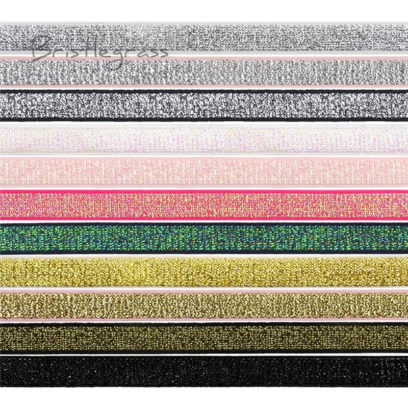 BRISTLEGRASS Metallic Glitter Bra Strap elastico 3/8 "10mm Spandex Band Shoulder Underwear Lingerie Dress cucito Trim 2 5 10 Yard