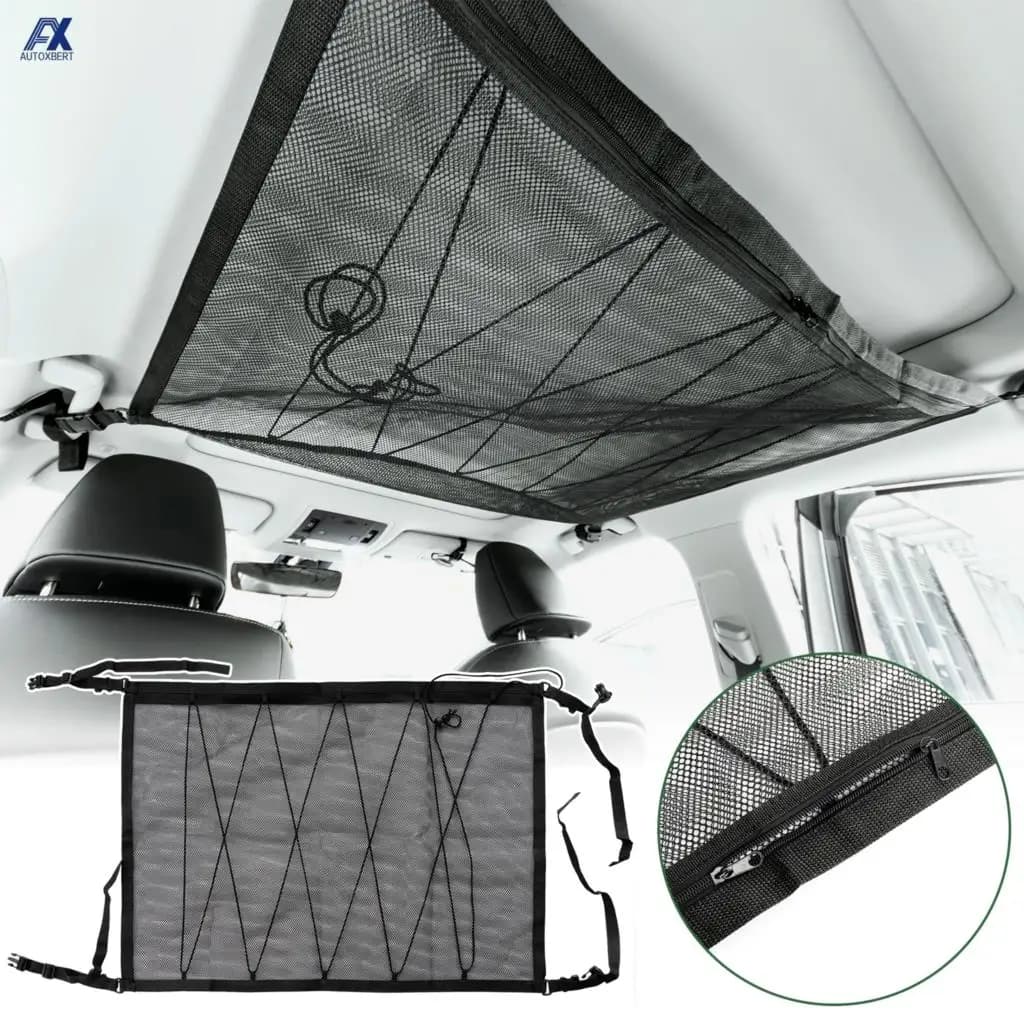 88X66CM Soffitto per auto Tetto interno Cargo Zipper Net Borsa portaoggetti universale Articoli vari Organizzatore Tasca in rete regolabile per Van SUV
